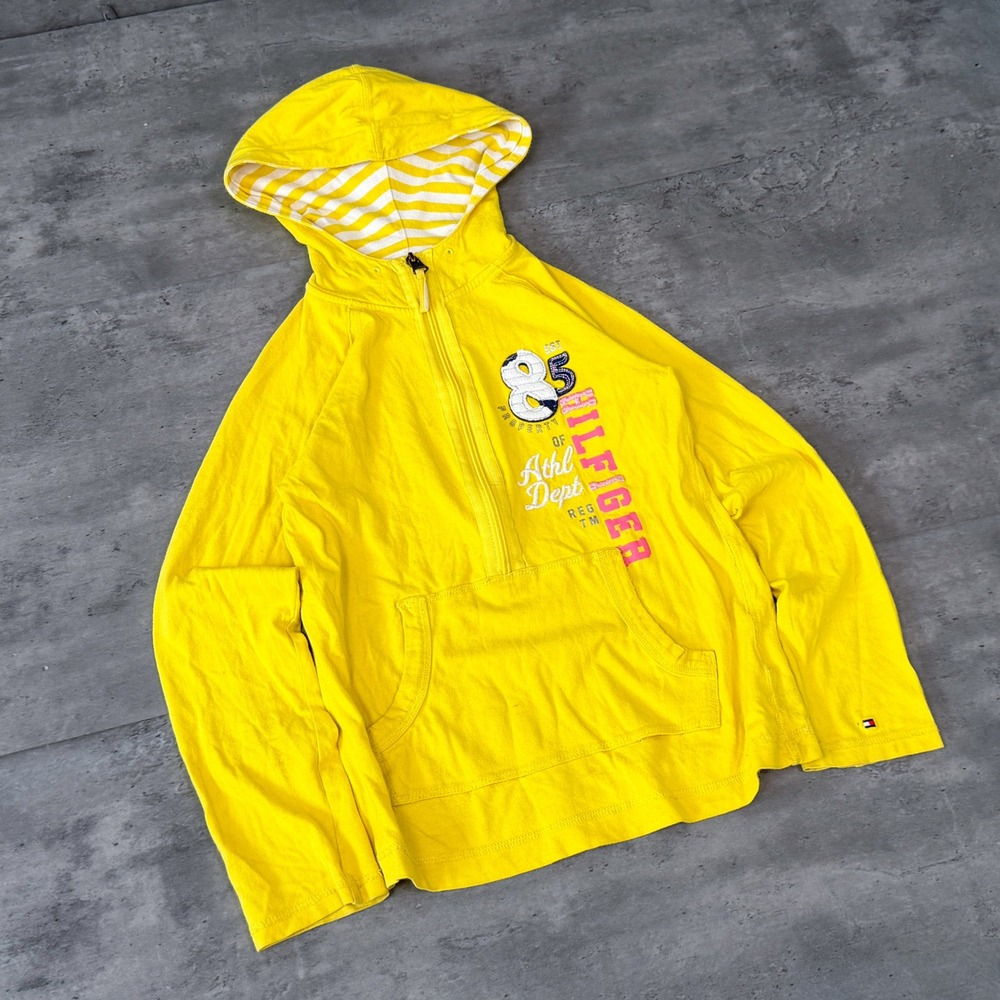 Y2K 2000's 00's Tommy Hilfiger Yellow Half Zipped Stripped Mall Core Hoodie